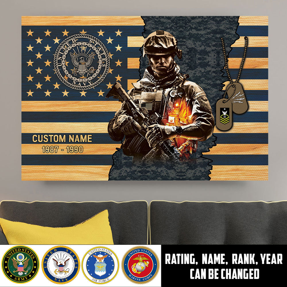 Navy Rating - Personalized US Soldier/Veteran with Rank, Name & Year Canvas - 1777334403