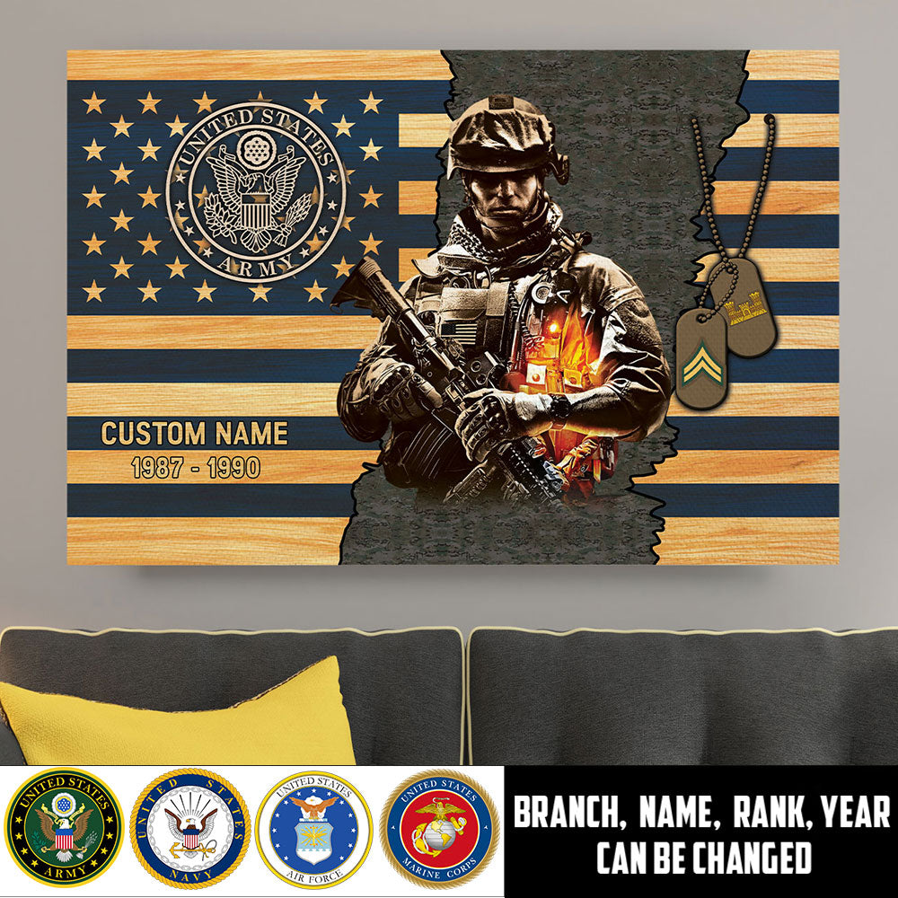 Army Branch - Personalized US Soldier/Veteran with Rank, Name & Year Canvas - 1777334403