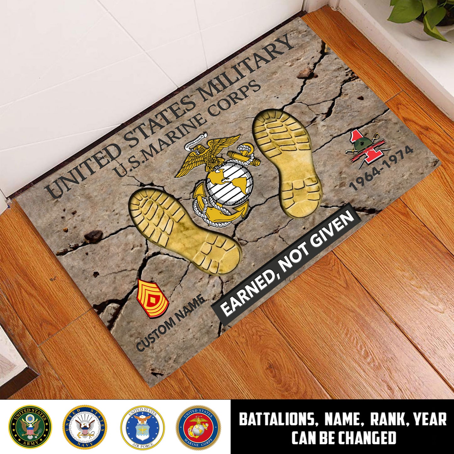 Marine Battalions - Personalized US Soldier/ Veteran Camo With Rank, Name and Year Doormat 3D Printed - 1776297603