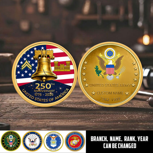 Army Branch - Personalized US Veteran/ Soldier With Rank, Name And Year 250th Anniversary Coin - 1777420802