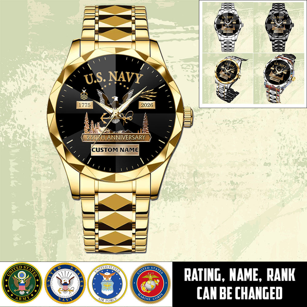 Navy Rating - Personalized US Soldier/ Veteran With Name, Rank And Year Gentleman Crystal Metal Watch - 1777334402