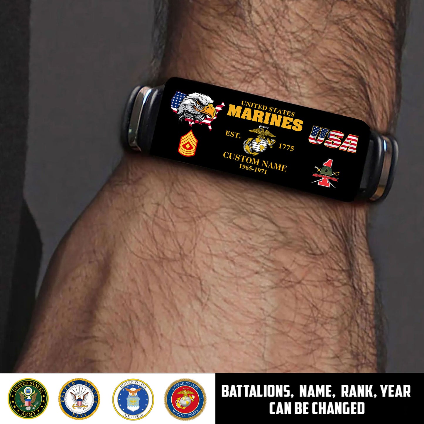 Marine Battalions - Personalized US Soldier/ Veteran With Rank, Name And Year Bracelet - 1776124802