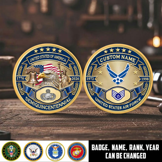 Air Force Badge - Personalized US Veteran/ Soldier With Rank, Name And Year 250th Anniversary Coin - 1776643203
