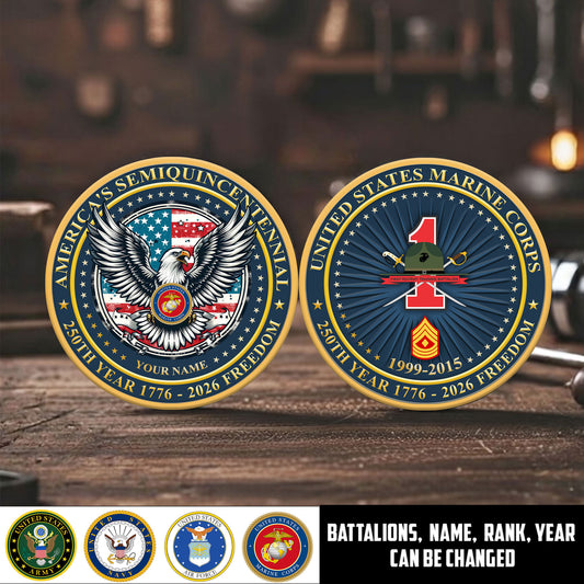 Marine Battalions - Personalized US Veteran/ Soldier With Rank, Name And Year 250th Anniversary Coin - 17766432