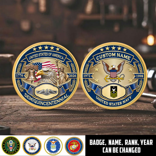 Navy Badge - Personalized US Veteran/ Soldier With Rank, Name And Year 250th Anniversary Coin - 1776643203