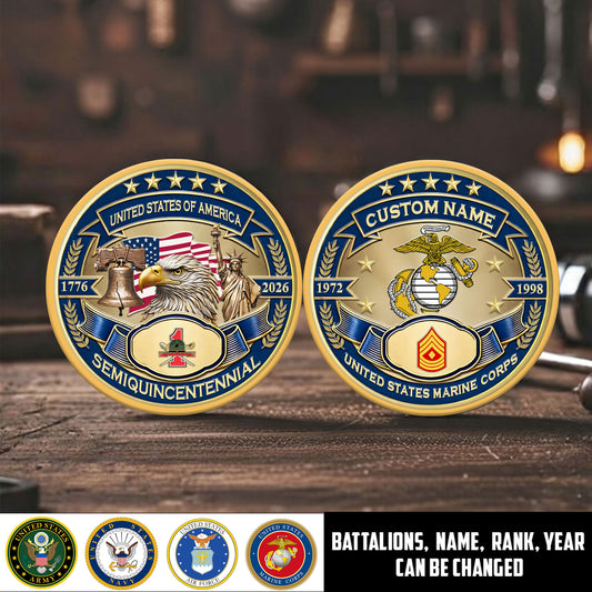 Marine Battalions - Personalized US Veteran/ Soldier With Rank, Name And Year 250th Anniversary Coin - 1776643203