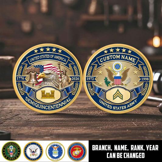 Army Branch - Personalized US Veteran/ Soldier With Rank, Name And Year 250th Anniversary Coin - 1776643203