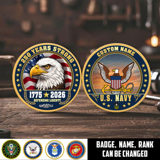 Navy Badge - Personalized US Veteran/ Soldier With Rank, Name And Year 250th Anniversary Coin - 1776643202