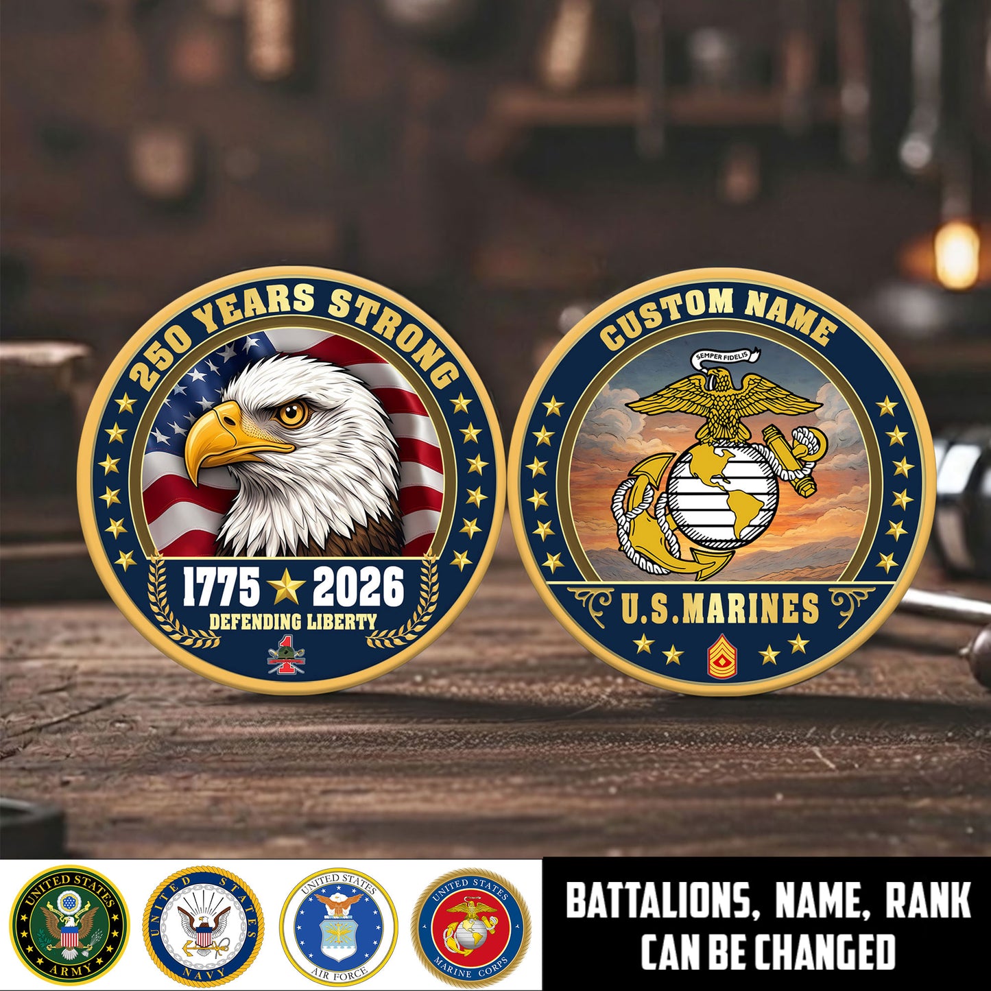 Marine Battalions - Personalized US Veteran/ Soldier With Rank, Name And Year 250th Anniversary Coin - 1776643202