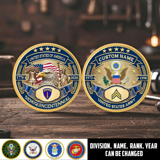 Army Division - Personalized US Veteran/ Soldier With Rank, Name And Year 250th Anniversary Coin - 1776643203
