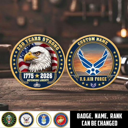 Air Force Badge - Personalized US Veteran/ Soldier With Rank, Name And Year 250th Anniversary Coin - 1776643202