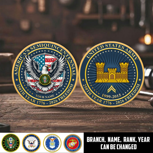 Army Branch - Personalized US Veteran/ Soldier With Rank, Name And Year 250th Anniversary Coin - 17766432