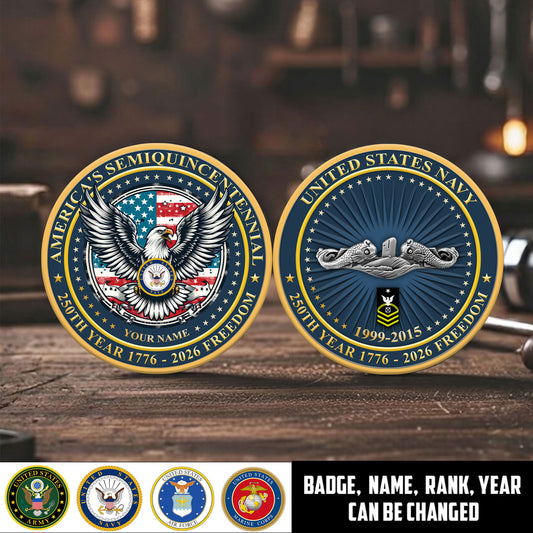 Navy Badge - Personalized US Veteran/ Soldier With Rank, Name And Year 250th Anniversary Coin - 17766432