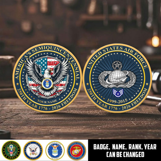 Air Force Badge - Personalized US Veteran/ Soldier With Rank, Name And Year 250th Anniversary Coin - 17766432