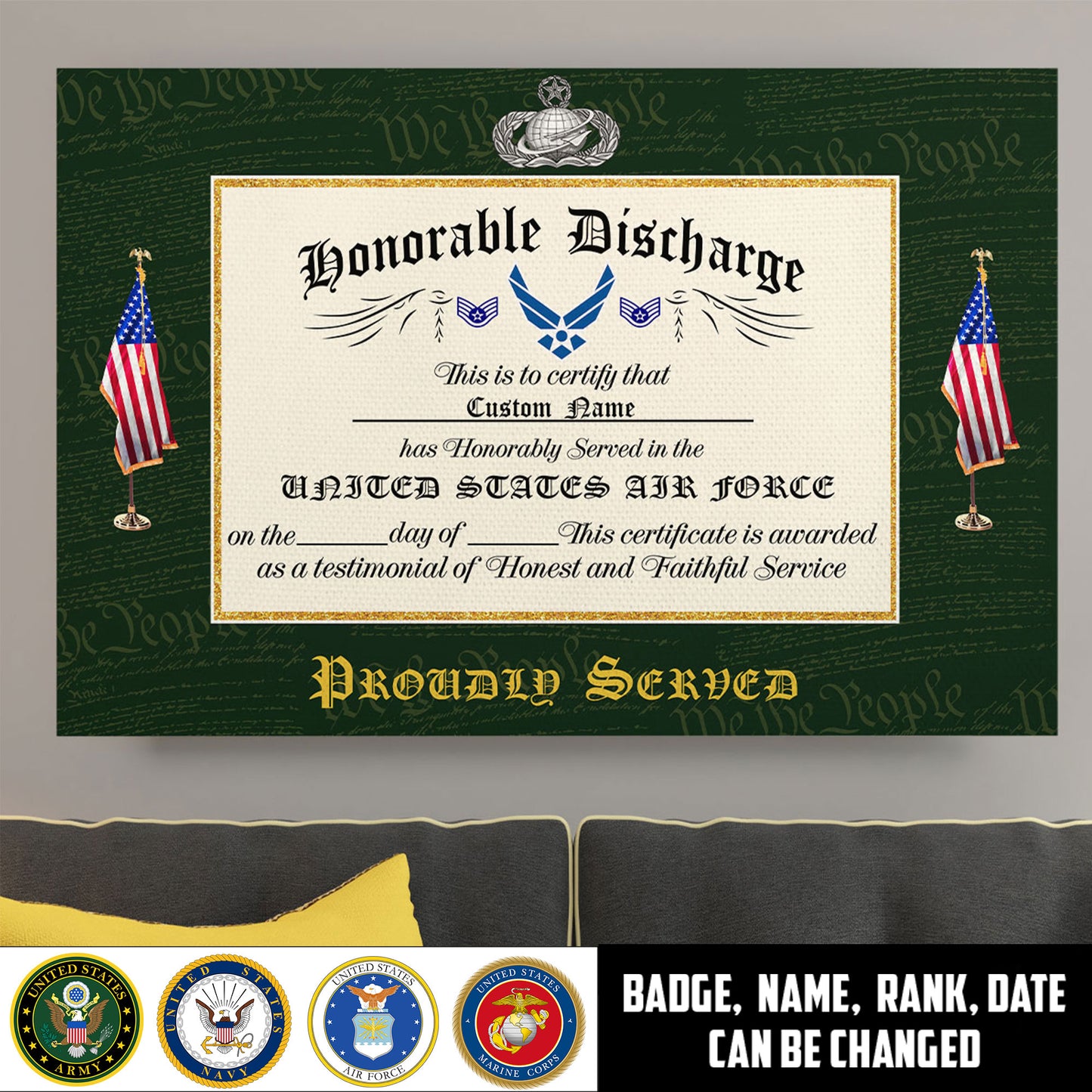 Air Force Badge - Personalized US Soldier/Veteran with Rank, Name & Year Canvas - 1777075203