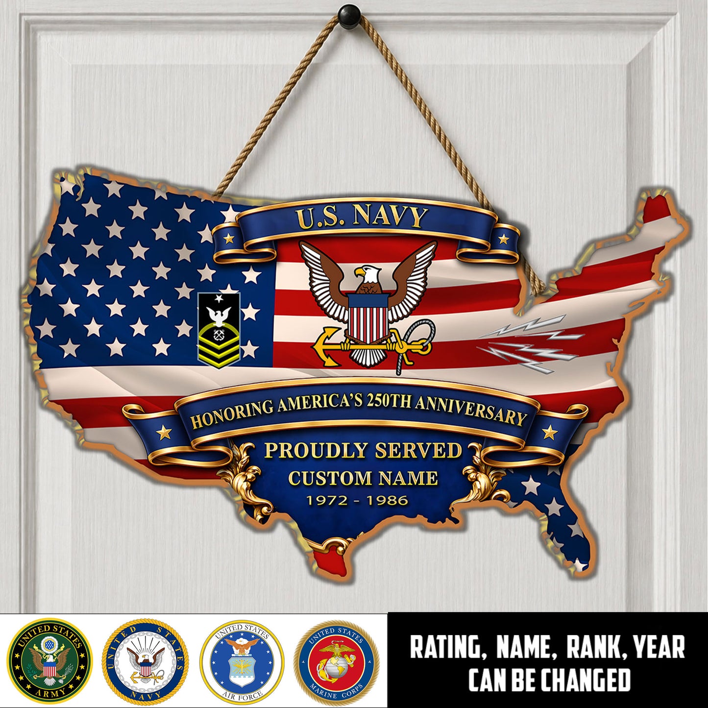 Navy Rating - Personalized Rank, Name And Year US Soldier/Veterans Wooden Sign - 17770752