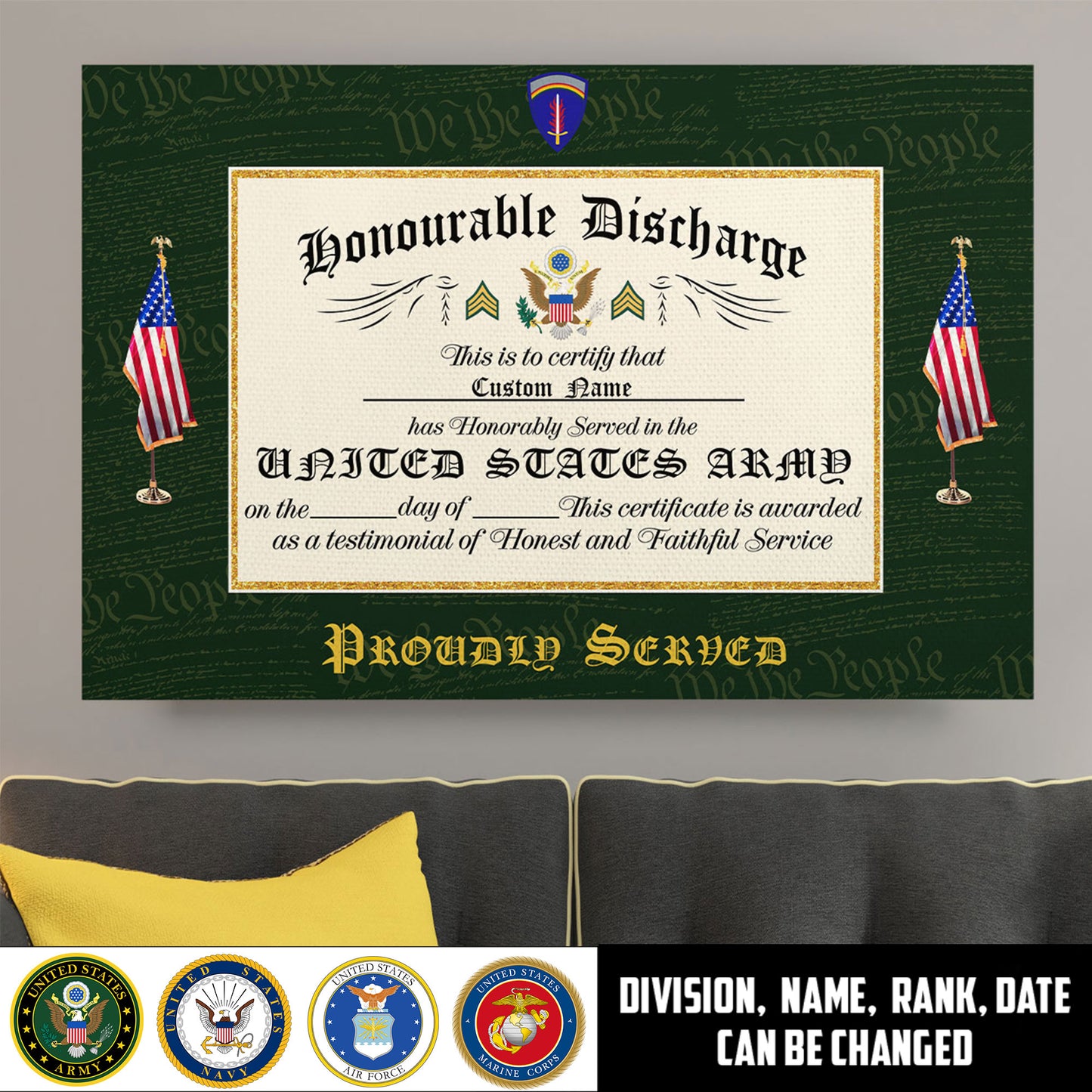 Army Division - Personalized US Soldier/Veteran with Rank, Name & Year Canvas - 1777075203