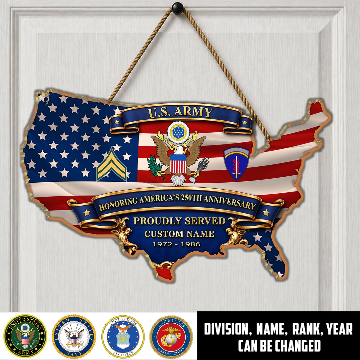 Army Division - Personalized Rank, Name And Year US Soldier/Veterans Wooden Sign - 17770752