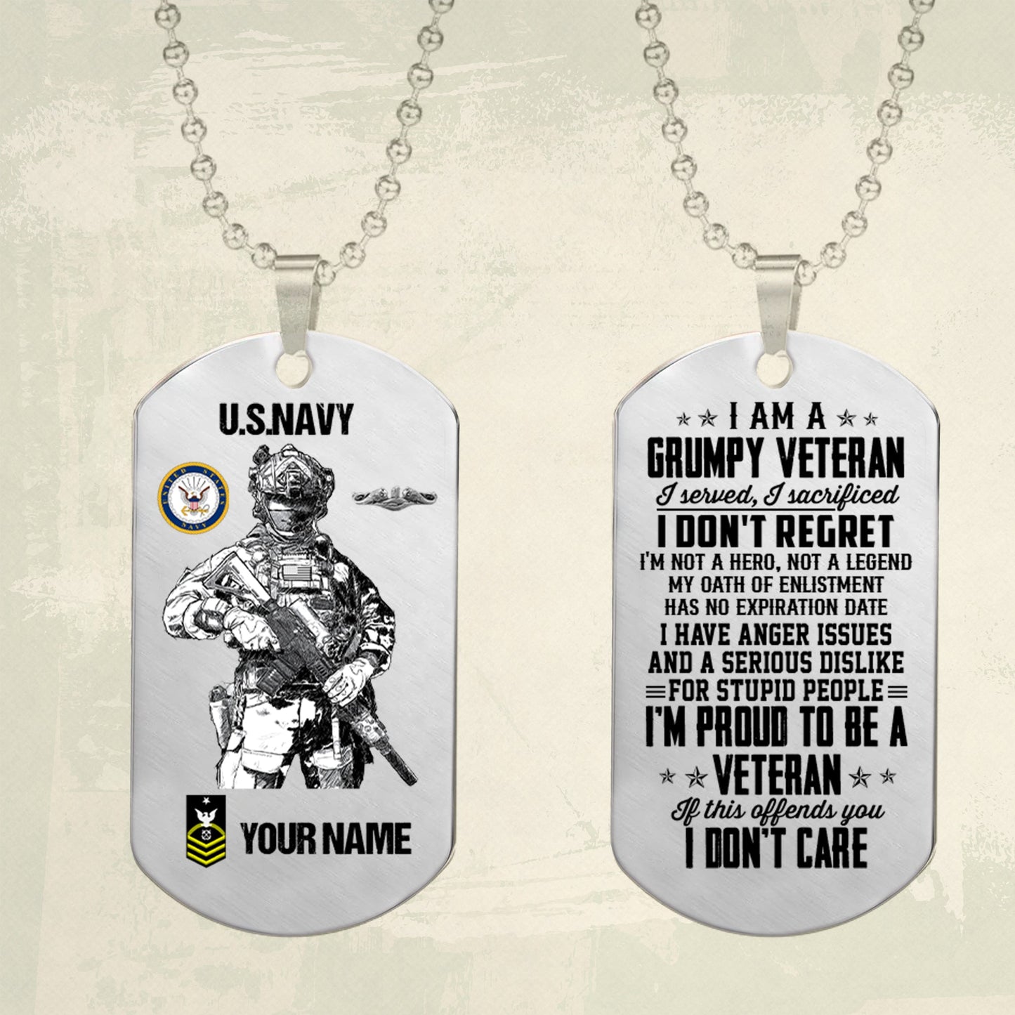 Navy Badge - Personalized US Soldier/ Veteran Dog Tag Necklace - 17489088