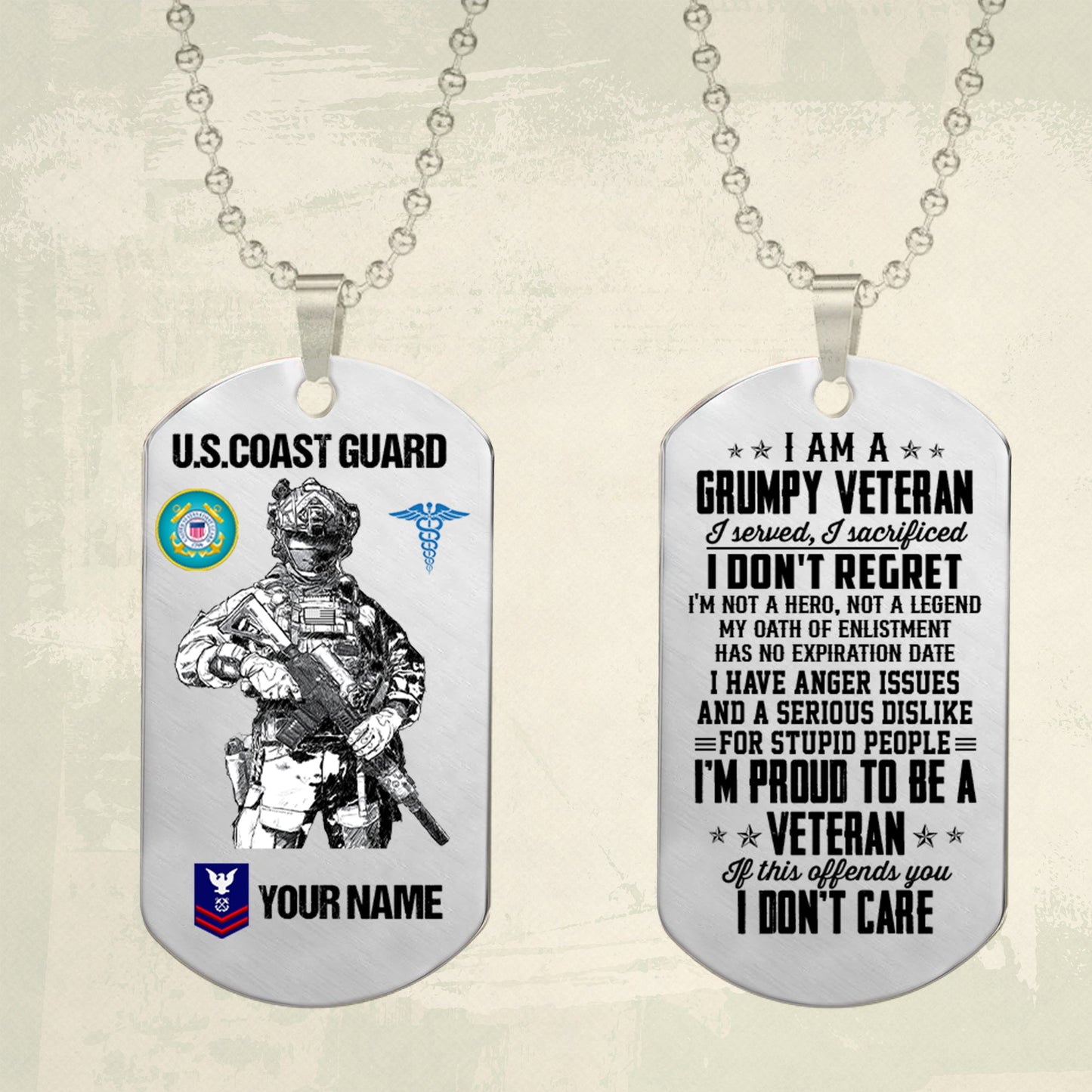 Coast Guard Rating - Personalized US Soldier/ Veteran Dog Tag Necklace - 17489088