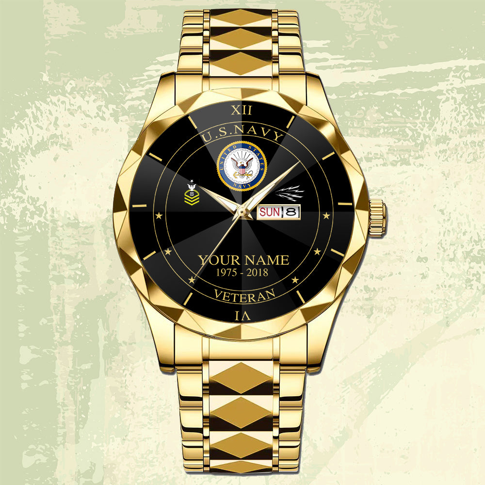 Navy Rating - Personalized US Soldier/ Veteran Rank And Name Gentleman Crystal Metal Watch - 17448480