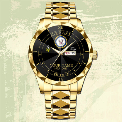 Navy Rating - Personalized US Soldier/ Veteran Rank And Name Gentleman Crystal Metal Watch - 17448480
