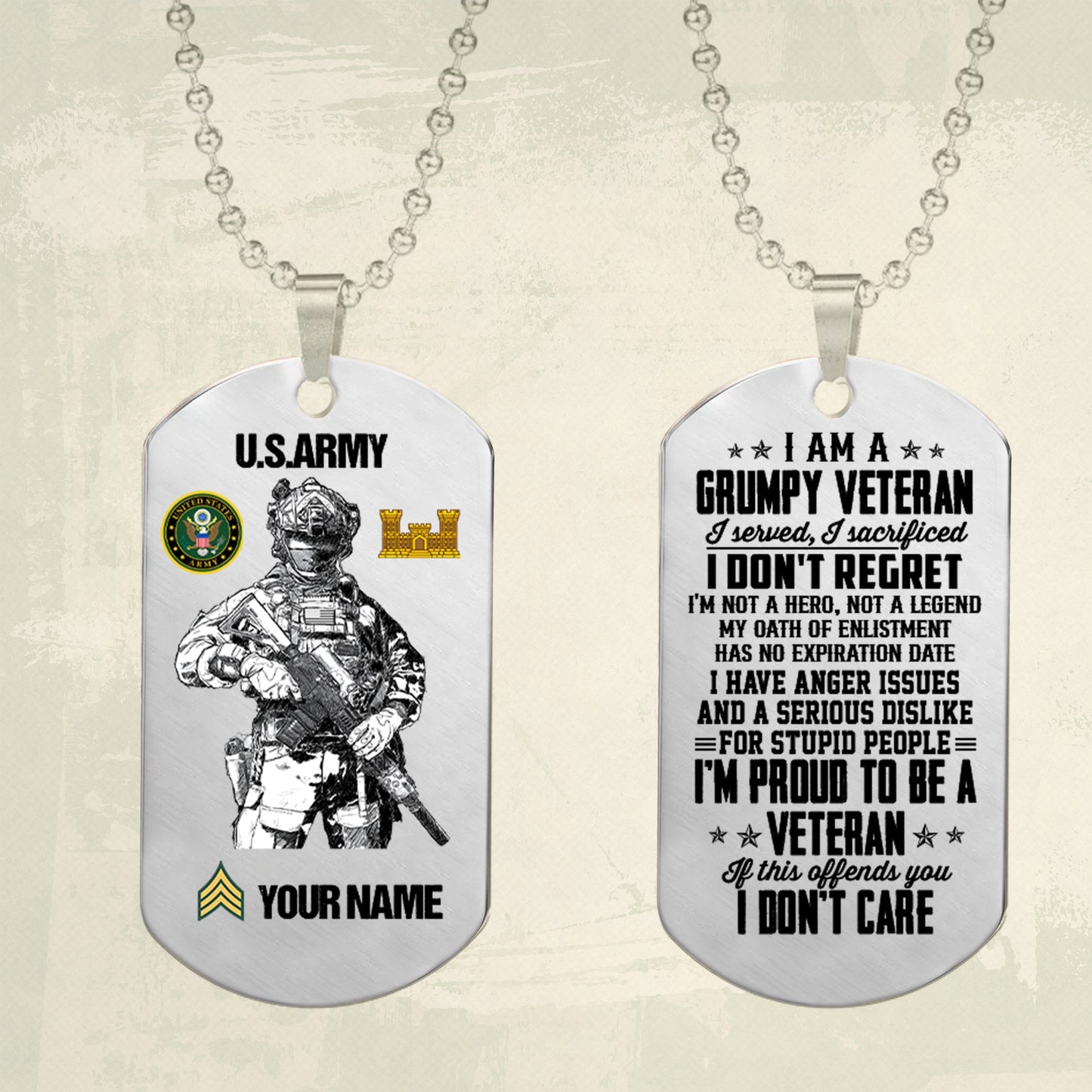 Army Branch - Personalized US Soldier/ Veteran Dog Tag Necklace - 17489088