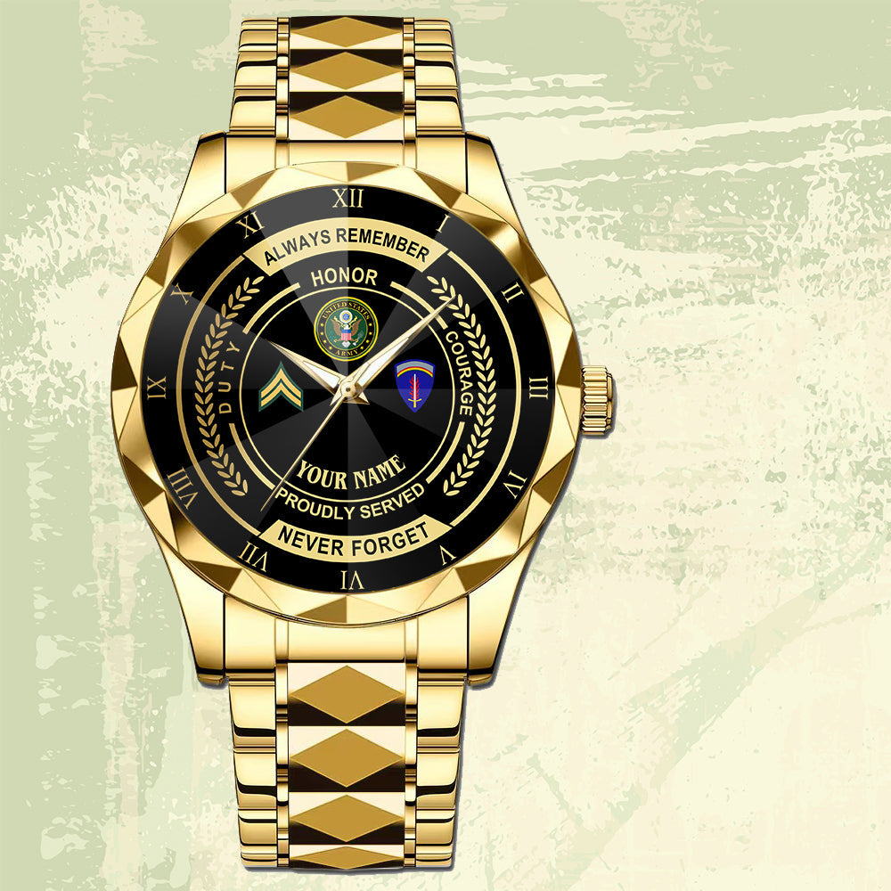 Army Division - Personalized US Soldier/ Veteran Rank And Name Gentleman Crystal Metal Watch - 17447616