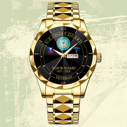 Coast Guard Rating - Personalized US Soldier/ Veteran Rank And Name Gentleman Crystal Metal Watch - 17448480