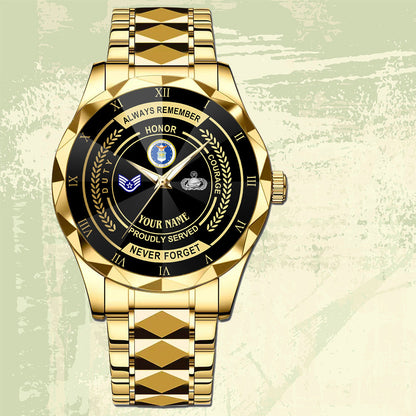 Air Force Badge- Personalized US Soldier/ Veteran Rank And Name Gentleman Crystal Metal Watch - 17447616