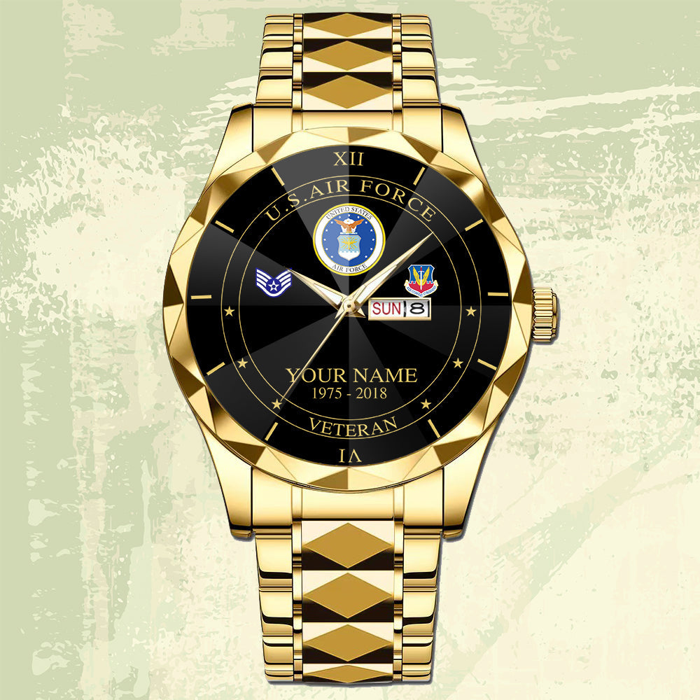 Air Force Command - Personalized US Soldier/ Veteran Rank And Name Gentleman Crystal Metal Watch - 17448480