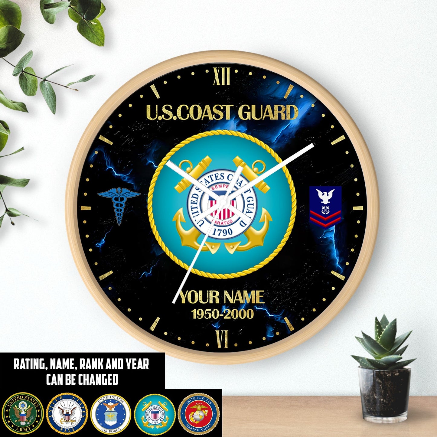 Coast Guard Rating - Personalized US Soldier/ Veteran With Name, Rank And Year Wooden Clock - 17399232