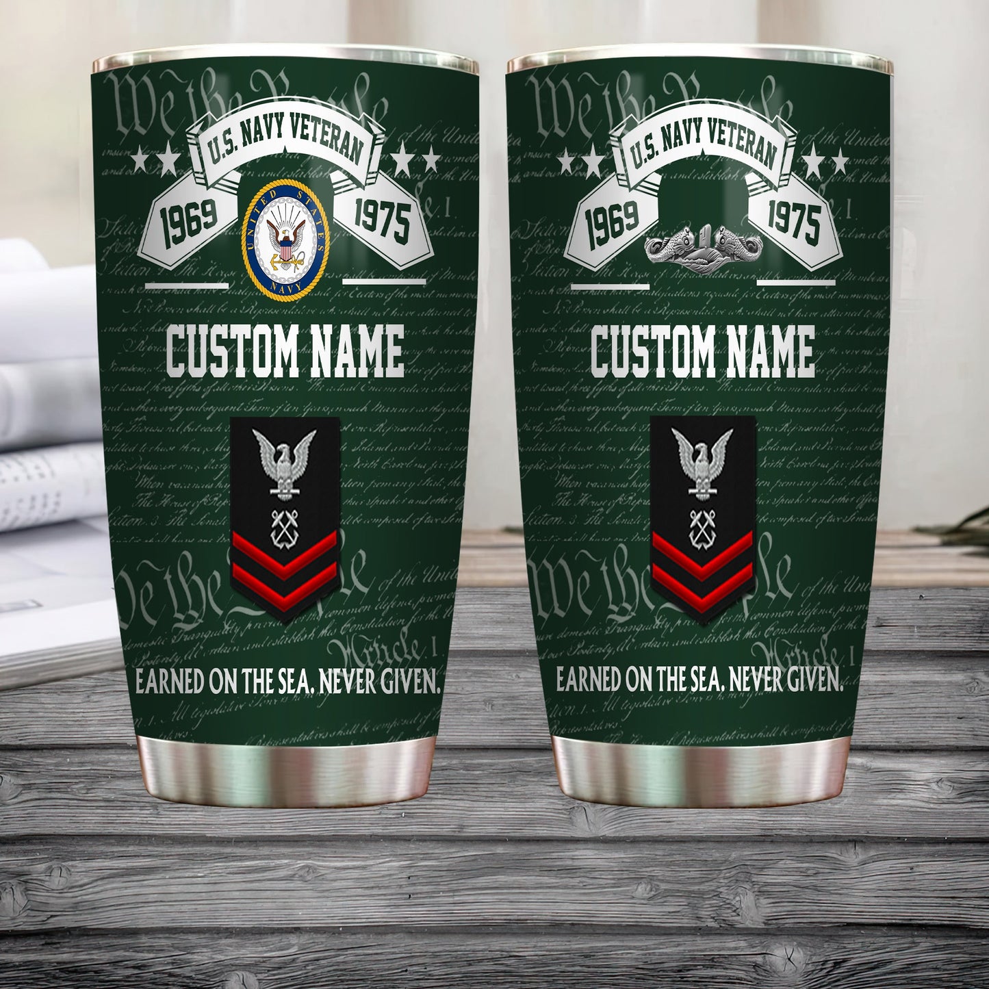 Navy Badge - Personalized US Soldier/ Veteran Tumbler - 17492544