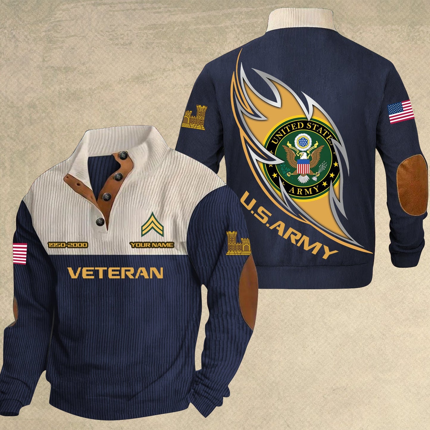 Army Branch - Personalized US Soldier/ Veteran With Name, Year And Rank Sports Sweatshirt - 17410464