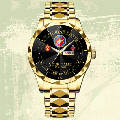 Marines Battalions - Personalized US Soldier/ Veteran Rank And Name Gentleman Crystal Metal Watch - 17448480