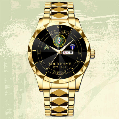 Army Division - Personalized US Soldier/ Veteran Rank And Name Gentleman Crystal Metal Watch - 17448480