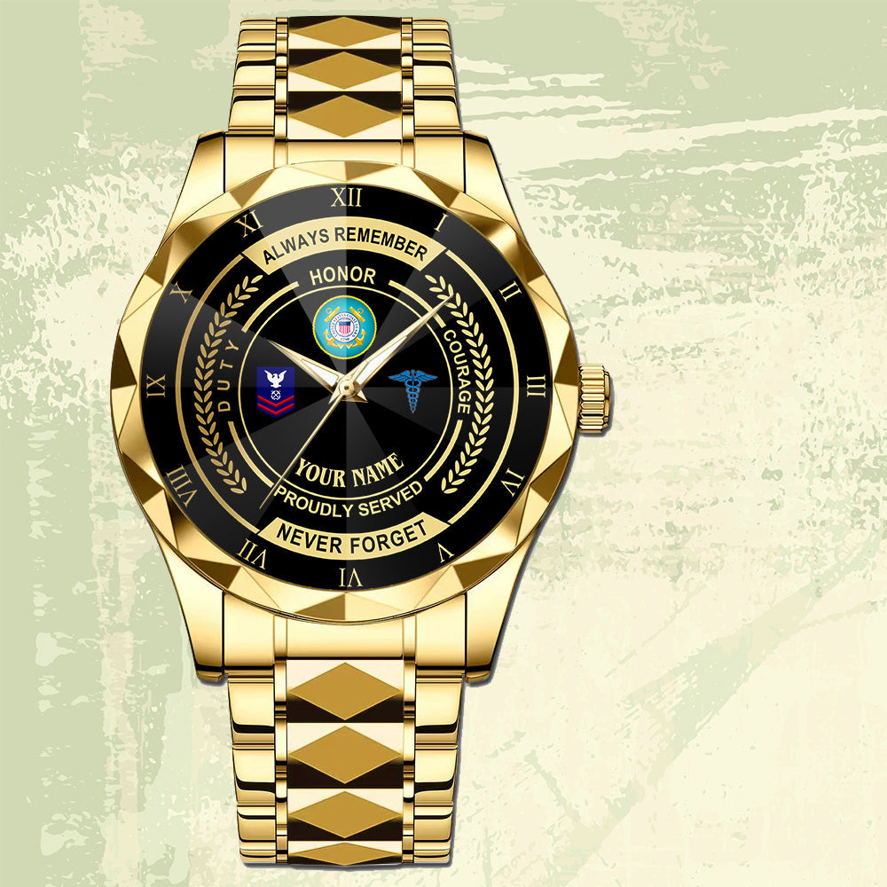 Coast Guard Rating - Personalized US Soldier/ Veteran Rank And Name Gentleman Crystal Metal Watch - 17447616