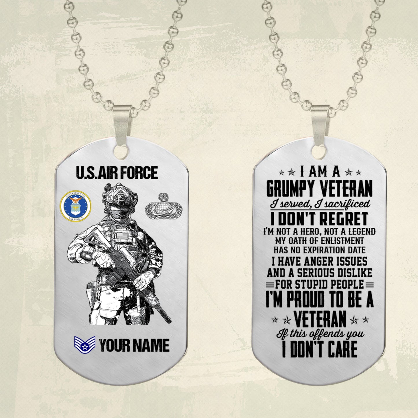 Air Force Badge - Personalized US Soldier/ Veteran Dog Tag Necklace - 17489088