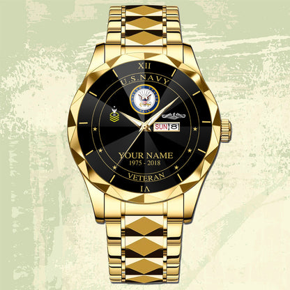 Navy Badge - Personalized US Soldier/ Veteran Rank And Name Gentleman Crystal Metal Watch - 17448480