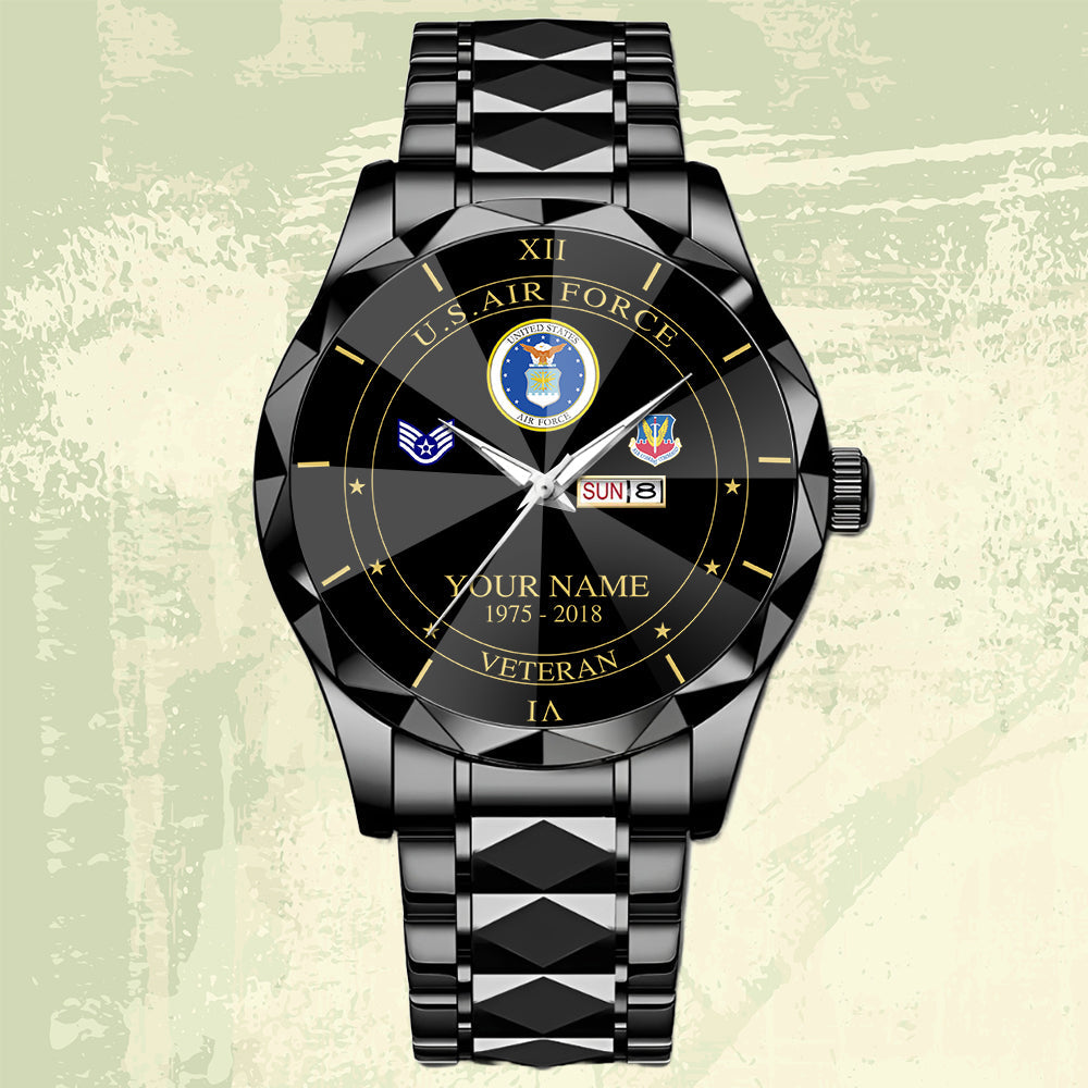 Air Force Command - Personalized US Soldier/ Veteran Rank And Name Gentleman Crystal Metal Watch - 17448480