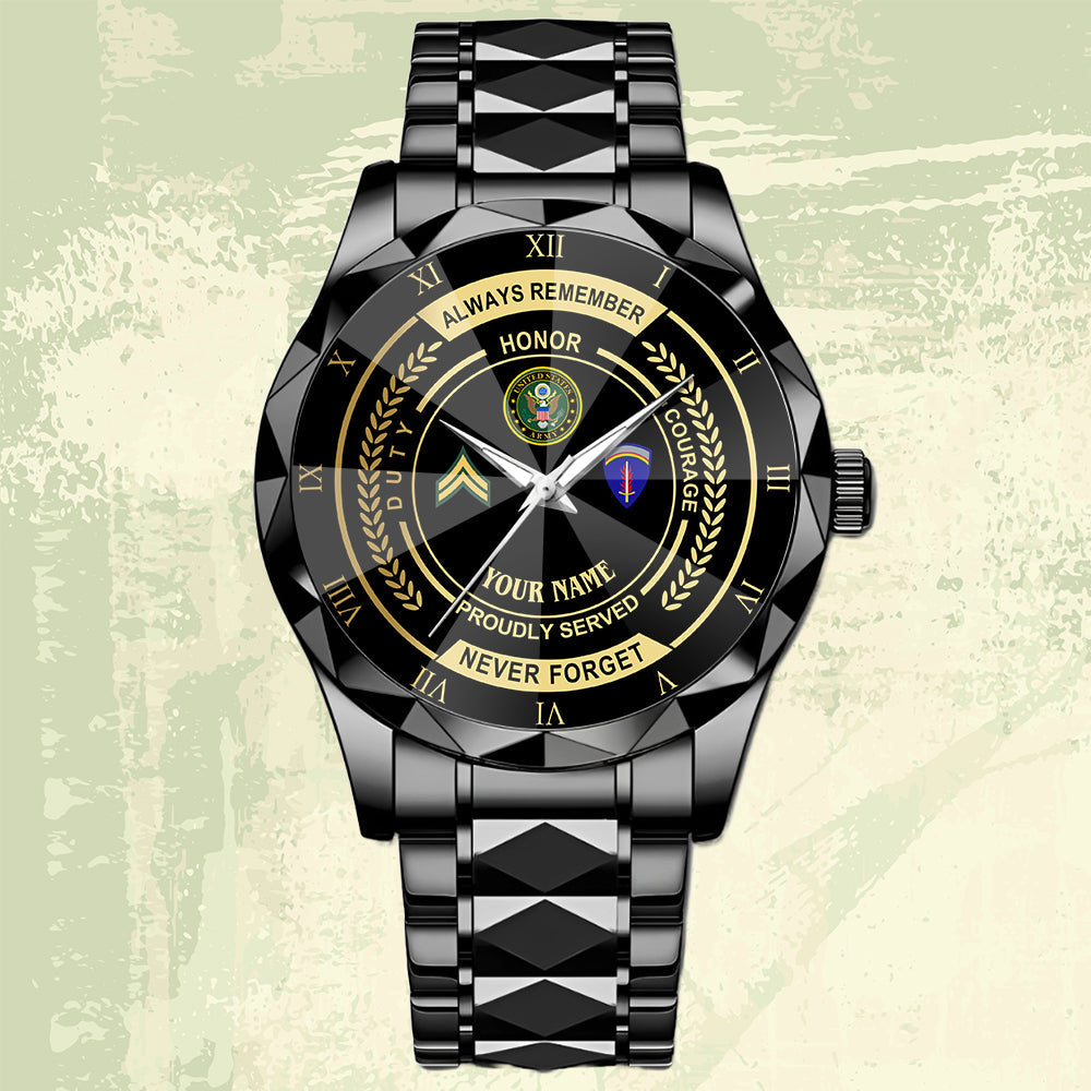 Army Division - Personalized US Soldier/ Veteran Rank And Name Gentleman Crystal Metal Watch - 17447616