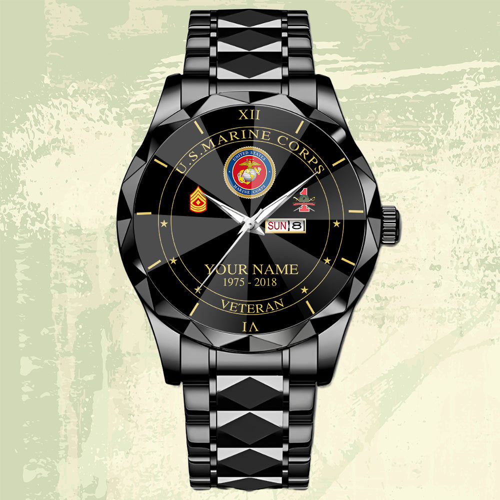 Marines Battalions - Personalized US Soldier/ Veteran Rank And Name Gentleman Crystal Metal Watch - 17448480