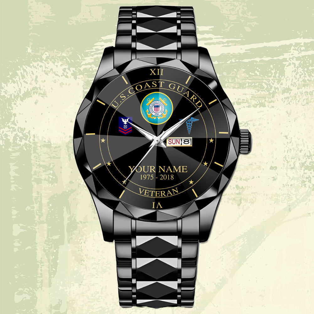 Coast Guard Rating - Personalized US Soldier/ Veteran Rank And Name Gentleman Crystal Metal Watch - 17448480