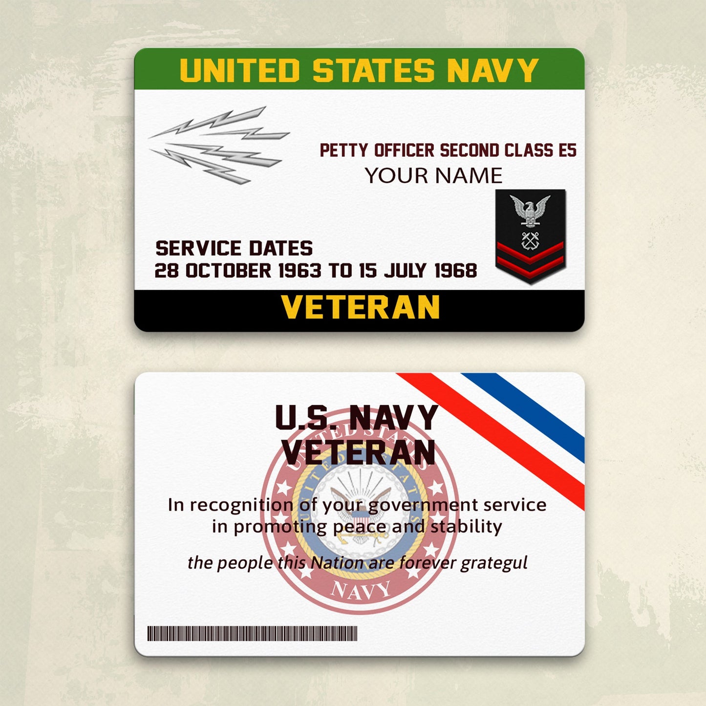 Navy Rating - Personalized US Soldier/ Veteran Aluminum Wallet Card - 17489952