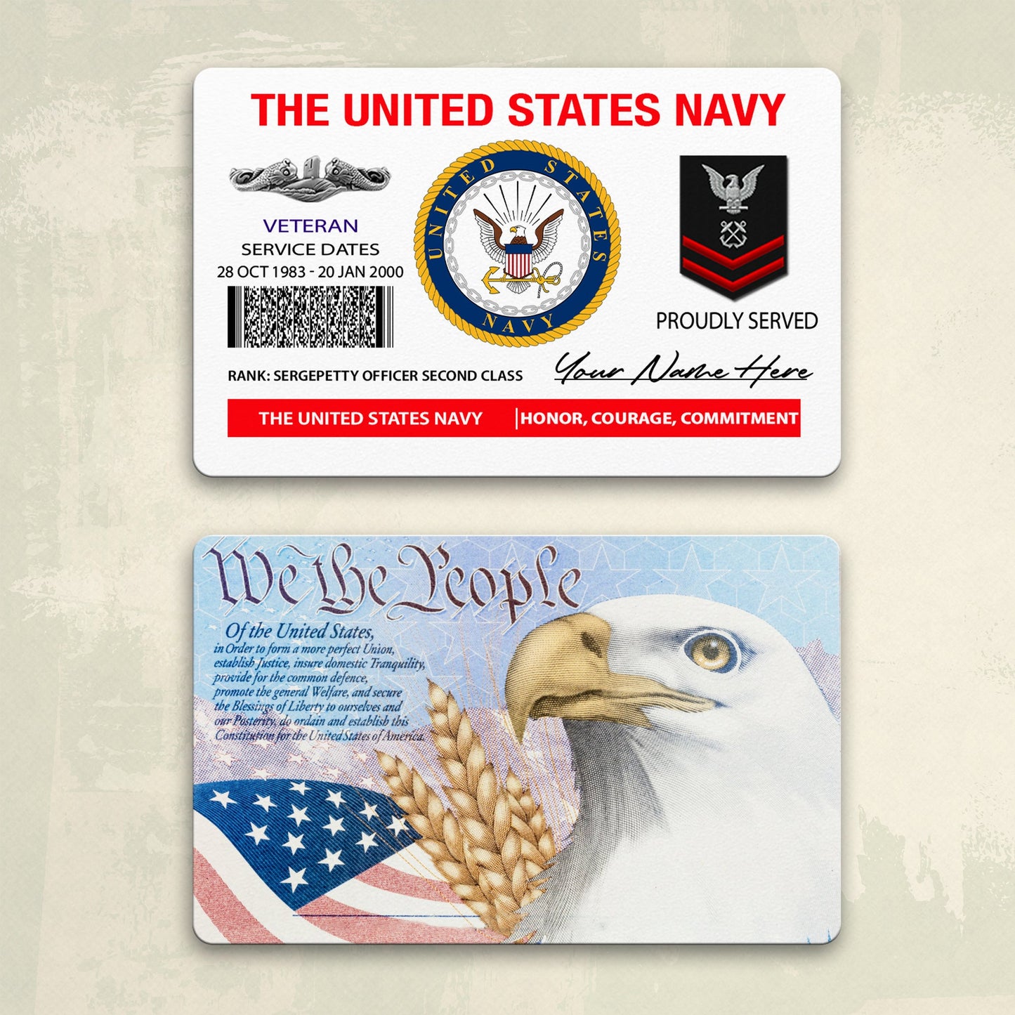 Navy Badge - Personalized US Soldier/ Veteran Aluminum Wallet Card - 17490816