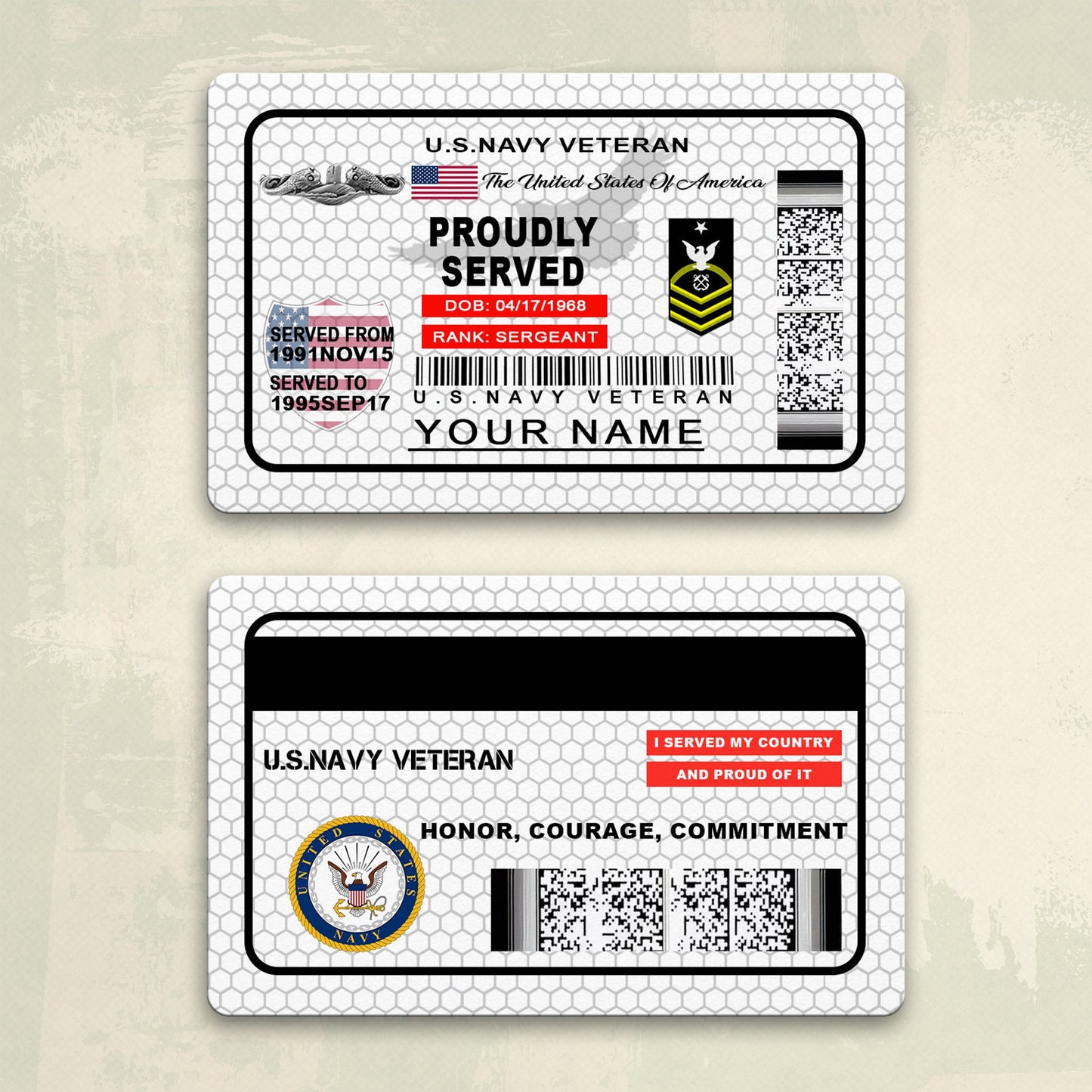 Navy Badge - Personalized US Soldier/ Veteran Aluminum Wallet Card - 17488224
