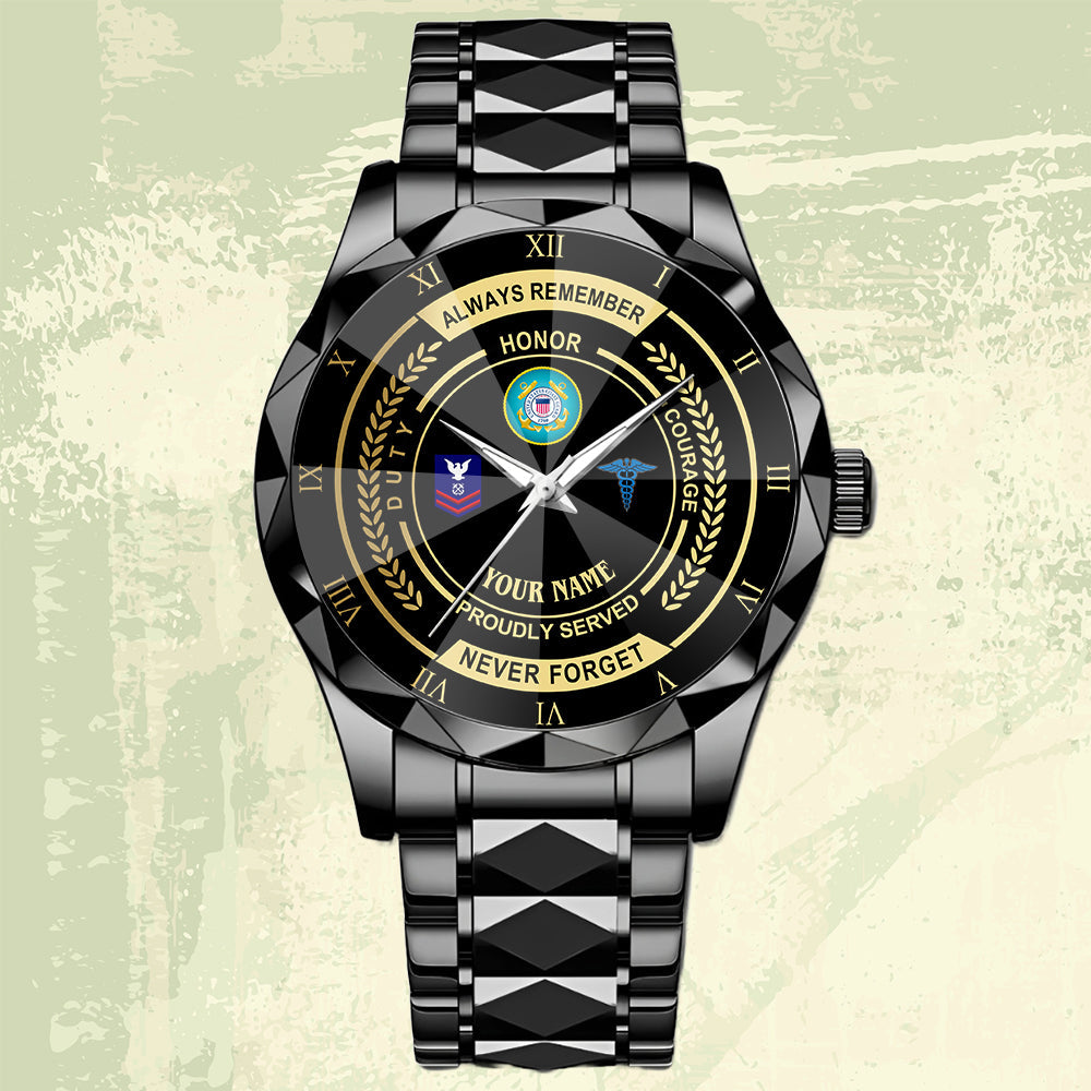 Coast Guard Rating - Personalized US Soldier/ Veteran Rank And Name Gentleman Crystal Metal Watch - 17447616