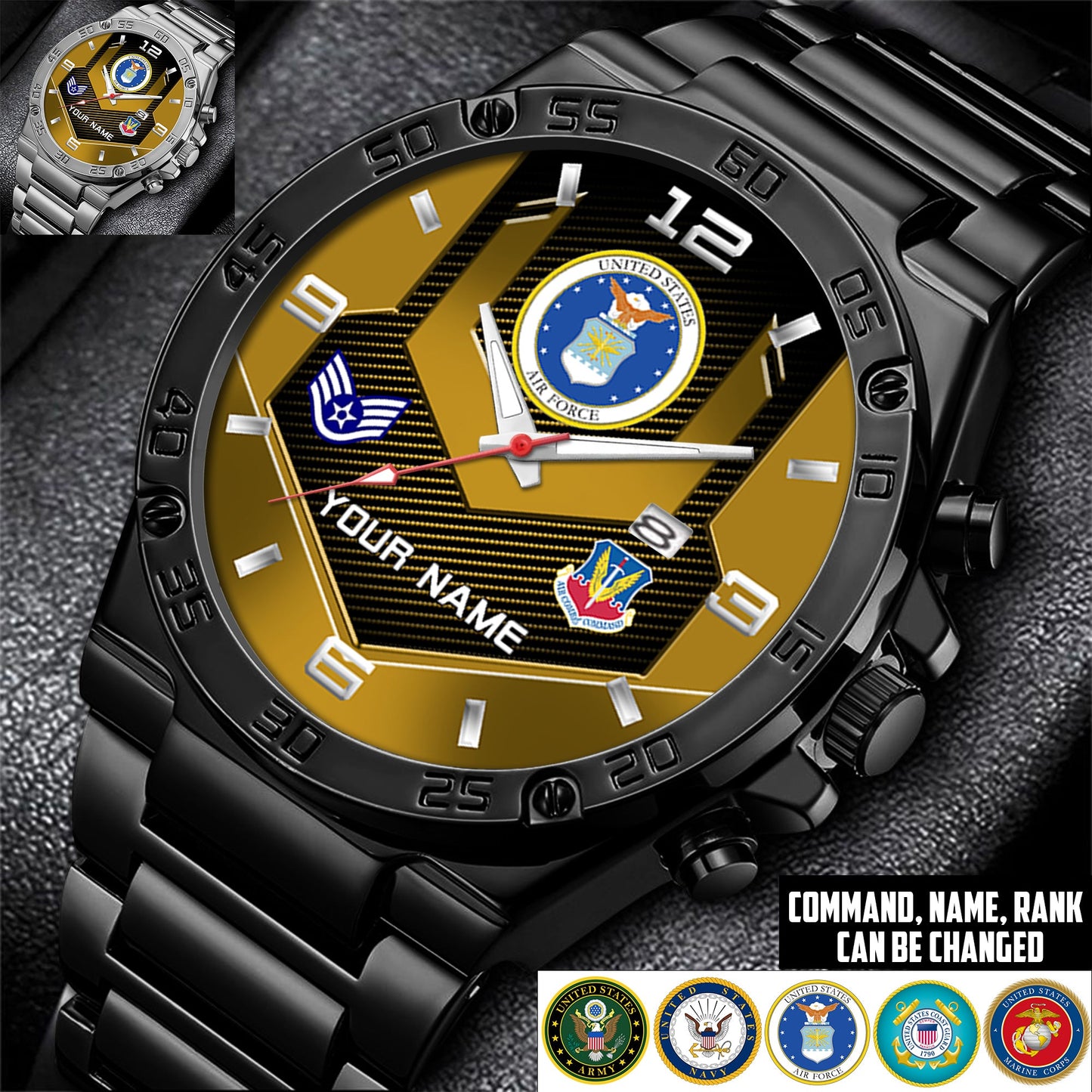 Air Force Command - Personalized US Soldier/ Veteran With Name And Rank Gentleman Stainless Steel Watch - 17491680