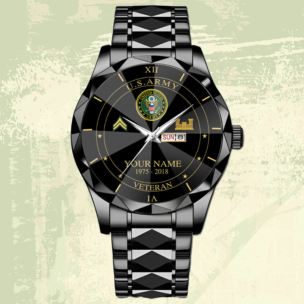 Army Branch - Personalized US Soldier/ Veteran Rank And Name Gentleman Crystal Metal Watch - 17448480
