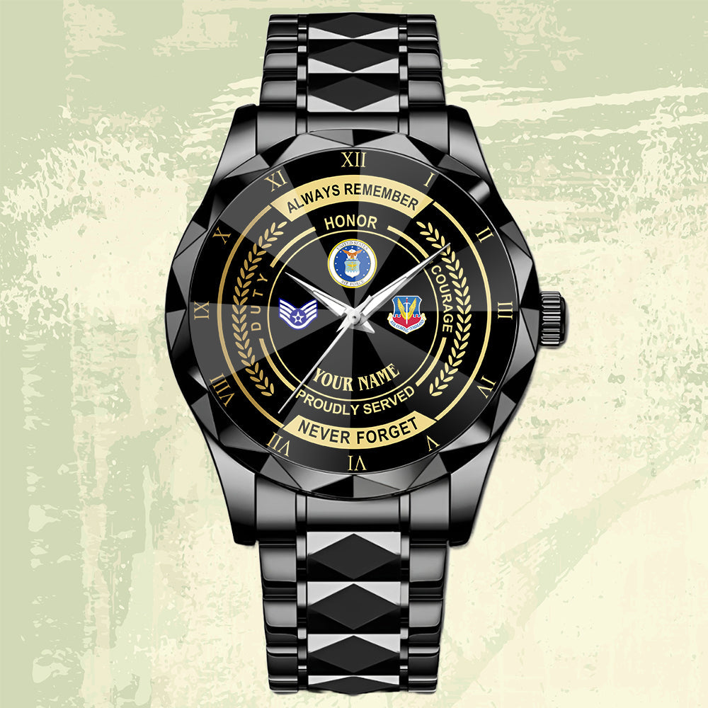 Air Force Command- Personalized US Soldier/ Veteran Rank And Name Gentleman Crystal Metal Watch - 17447616